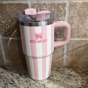 Stanley Pink and White Striped Mug with Handle